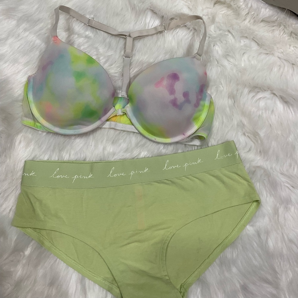 Y2K PINK Victoria's Secret Pastel Tie-Dye Bra and Panty Set